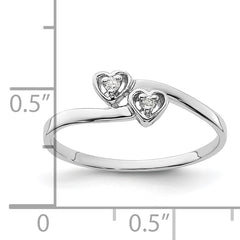 14k White Gold Polished AA Diamond heart ring