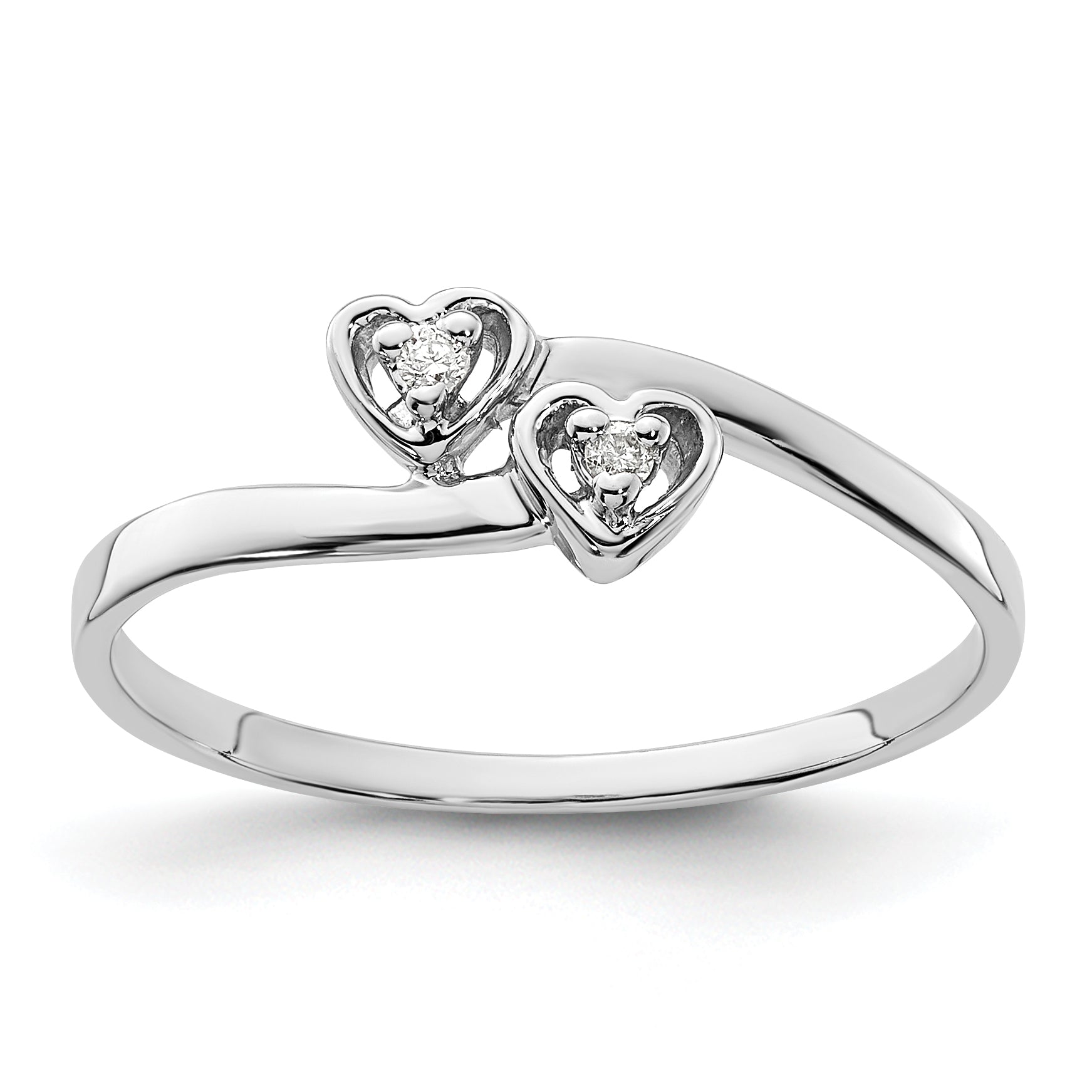 14k White Gold Polished AA Diamond heart ring