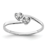 14k White Gold Polished AA Diamond heart ring