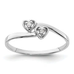 14k White Gold Polished AA Diamond heart ring