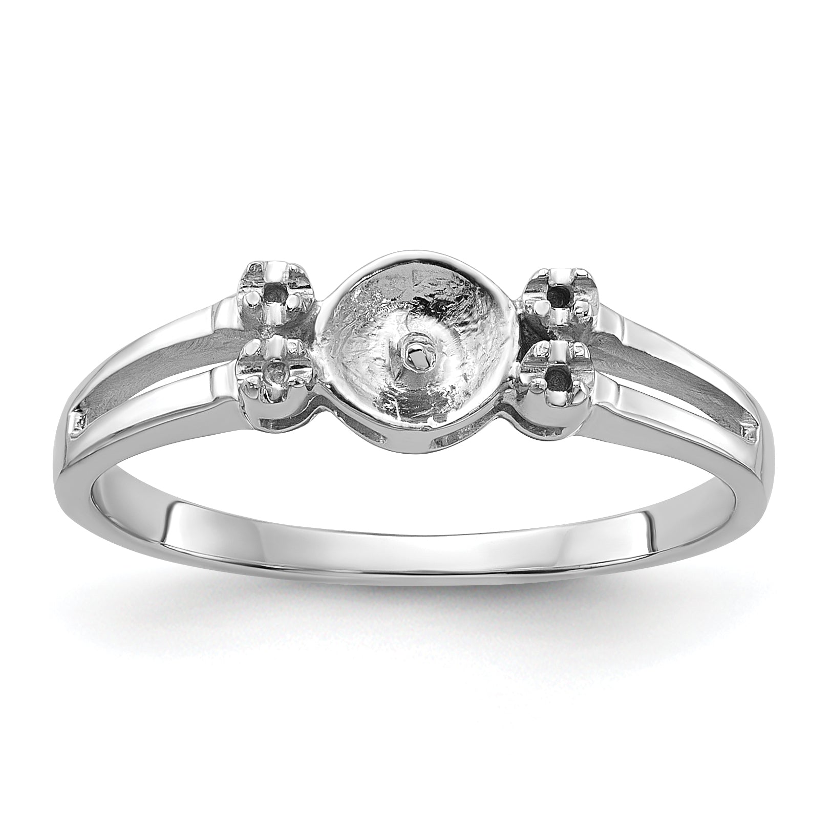 14k White Gold Polished Diamond & Pearl Ring Mounting (No Stone Included)