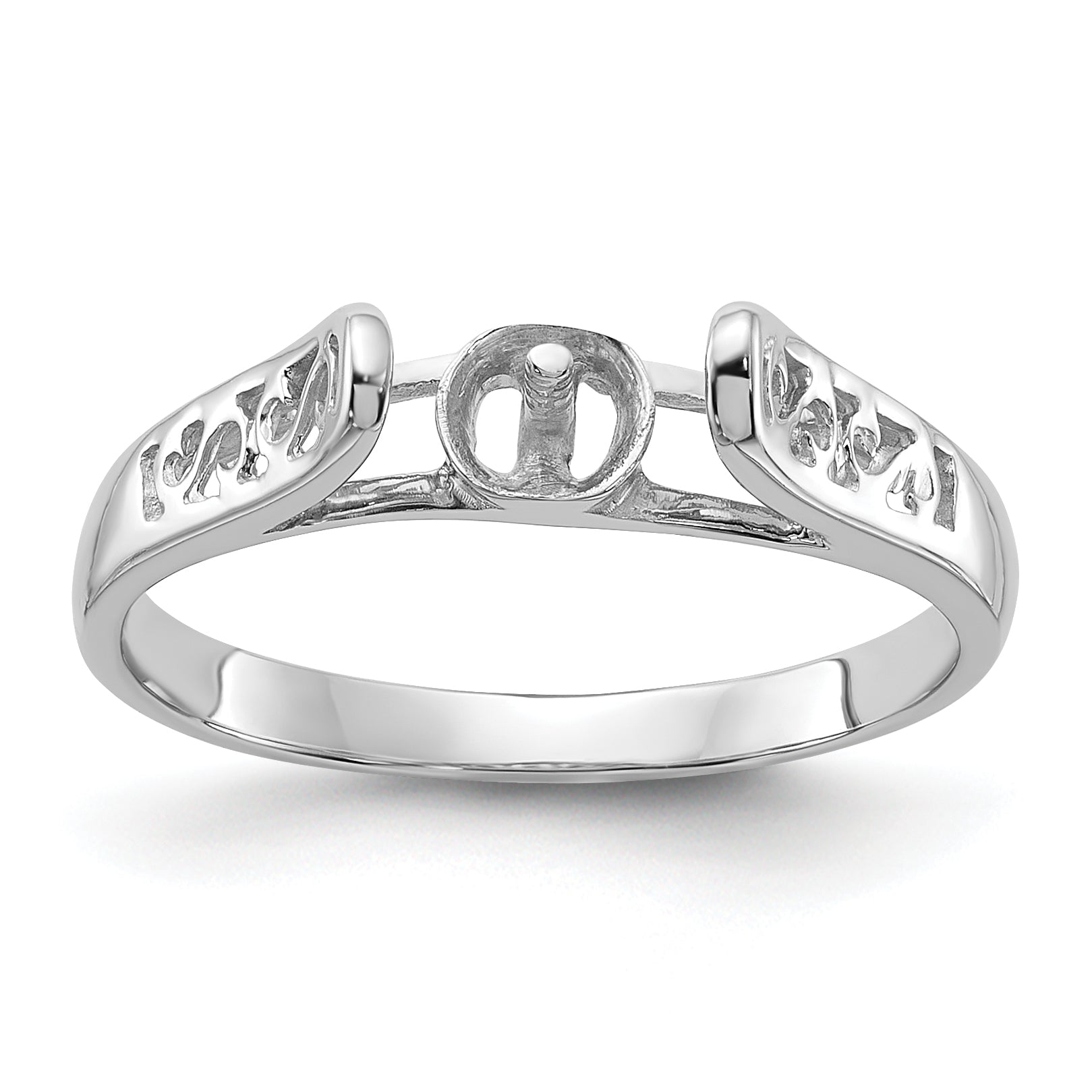 14k White Gold Polished Pearl Filigree Ring Mounting (No Stone Included)