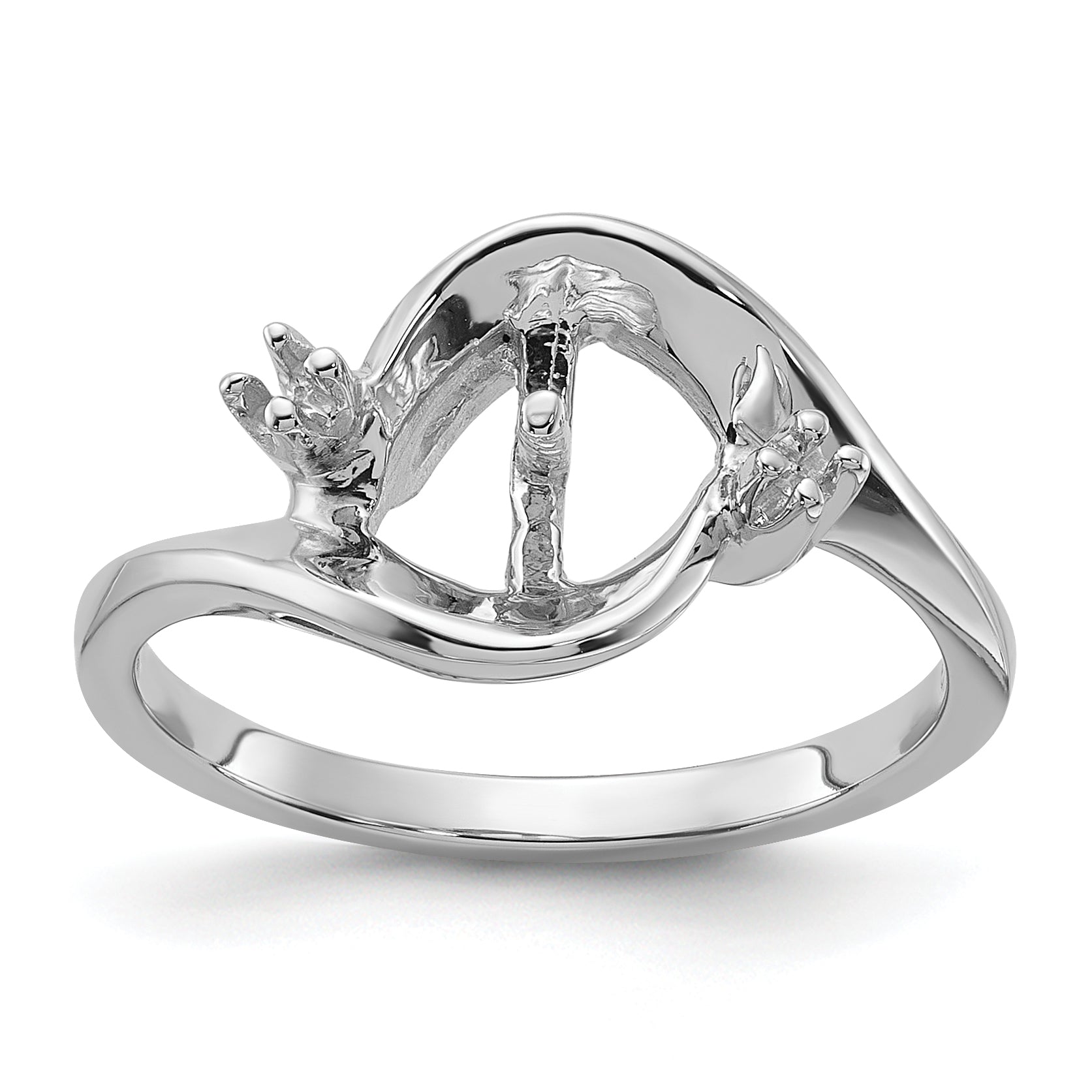 14k White Gold Polished Diamond & Pearl Ring Mounting (No Stone Included)