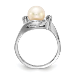 14k White Gold 7mm FW Cultured Pearl AA Diamond ring