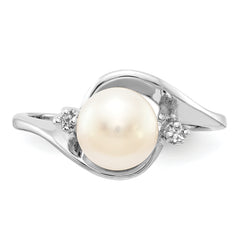 14k White Gold 7mm FW Cultured Pearl AA Diamond ring