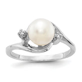 14k White Gold 7mm FW Cultured Pearl AA Diamond ring