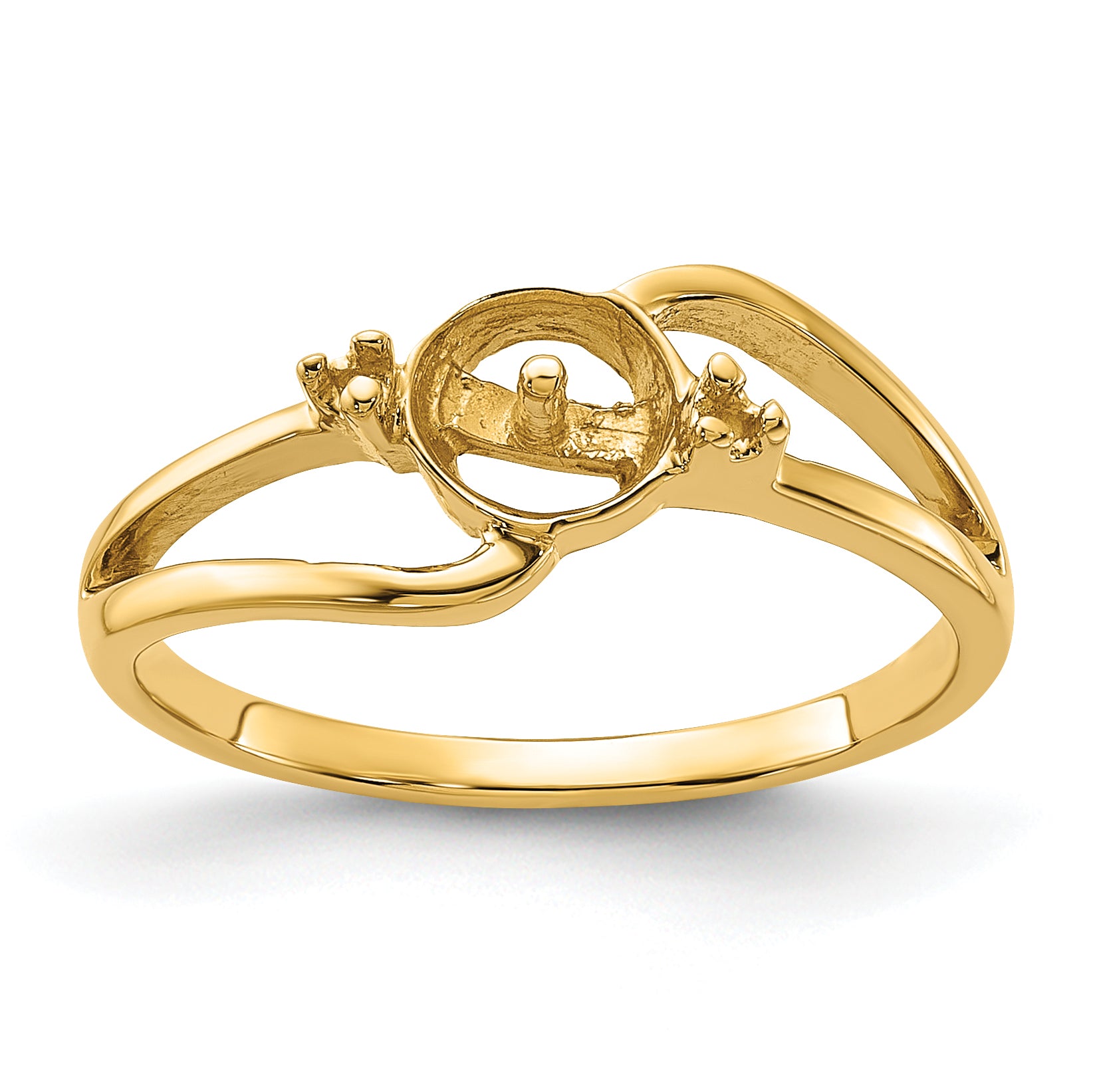 14k Polished Diamond & Pearl Ring Mounting (No Stone Included)