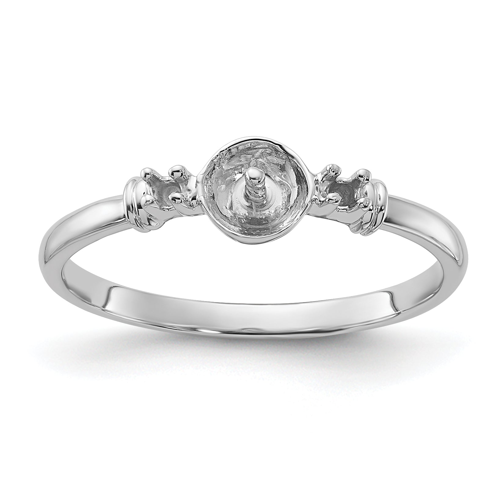 14k White Gold Polished Diamond & Pearl Ring Mounting (No Stone Included)