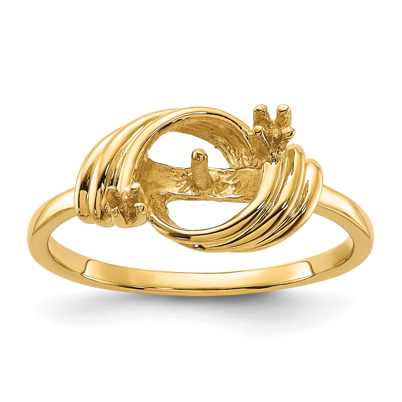 14k Polished Diamond & Pearl Ring Mounting (No Stone Included)