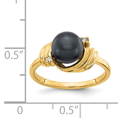 14k Black FW Cultured Pearl & Diamond Ring