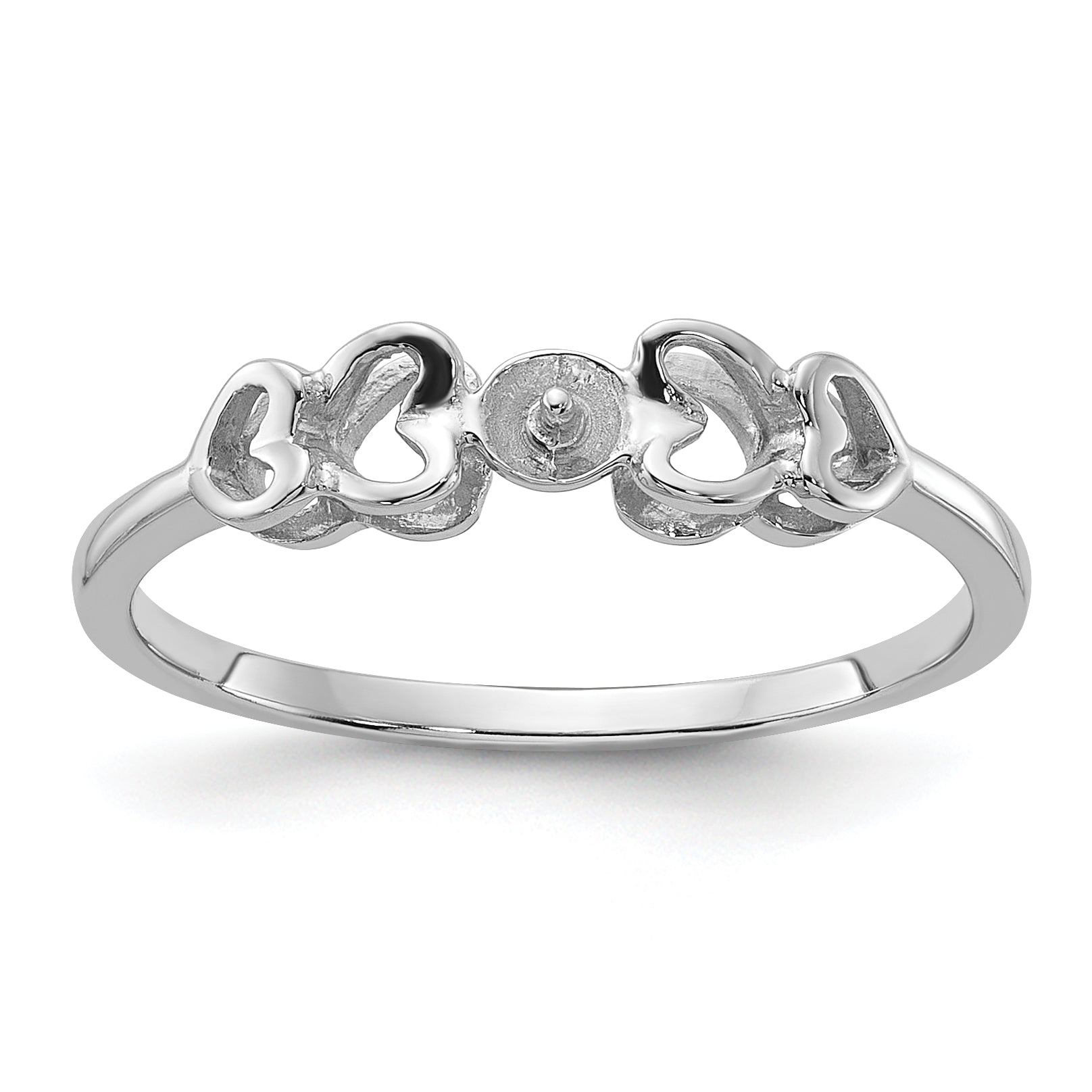 14k White Gold Polished Pearl Heart Ring Mounting (No Stone Included)