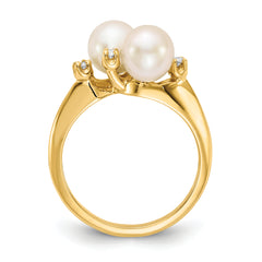 14k 6mm FW Cultured Pearl AA Diamond ring