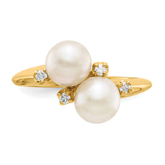 14k 6mm FW Cultured Pearl AA Diamond ring