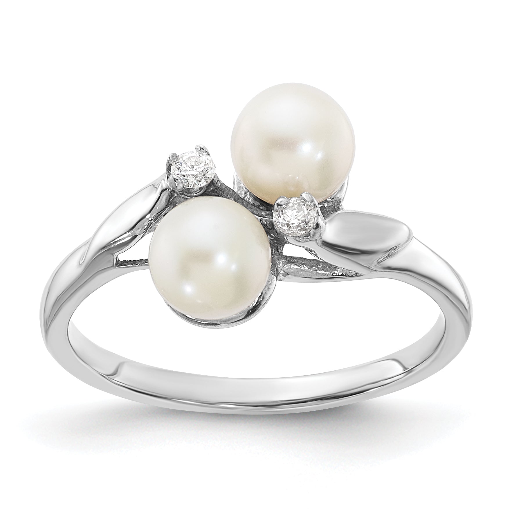 14k White Gold 5mm FW Cultured Pearl AA Diamond ring