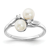 14k White Gold 5mm FW Cultured Pearl AA Diamond ring
