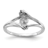 14k White Gold Polished Diamond & Pearl Ring Mounting (No Stone Included)