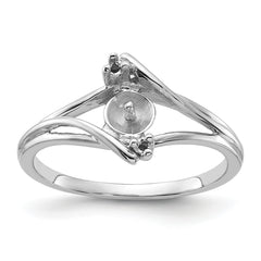 14k White Gold Polished Diamond & Pearl Ring Mounting (No Stone Included)