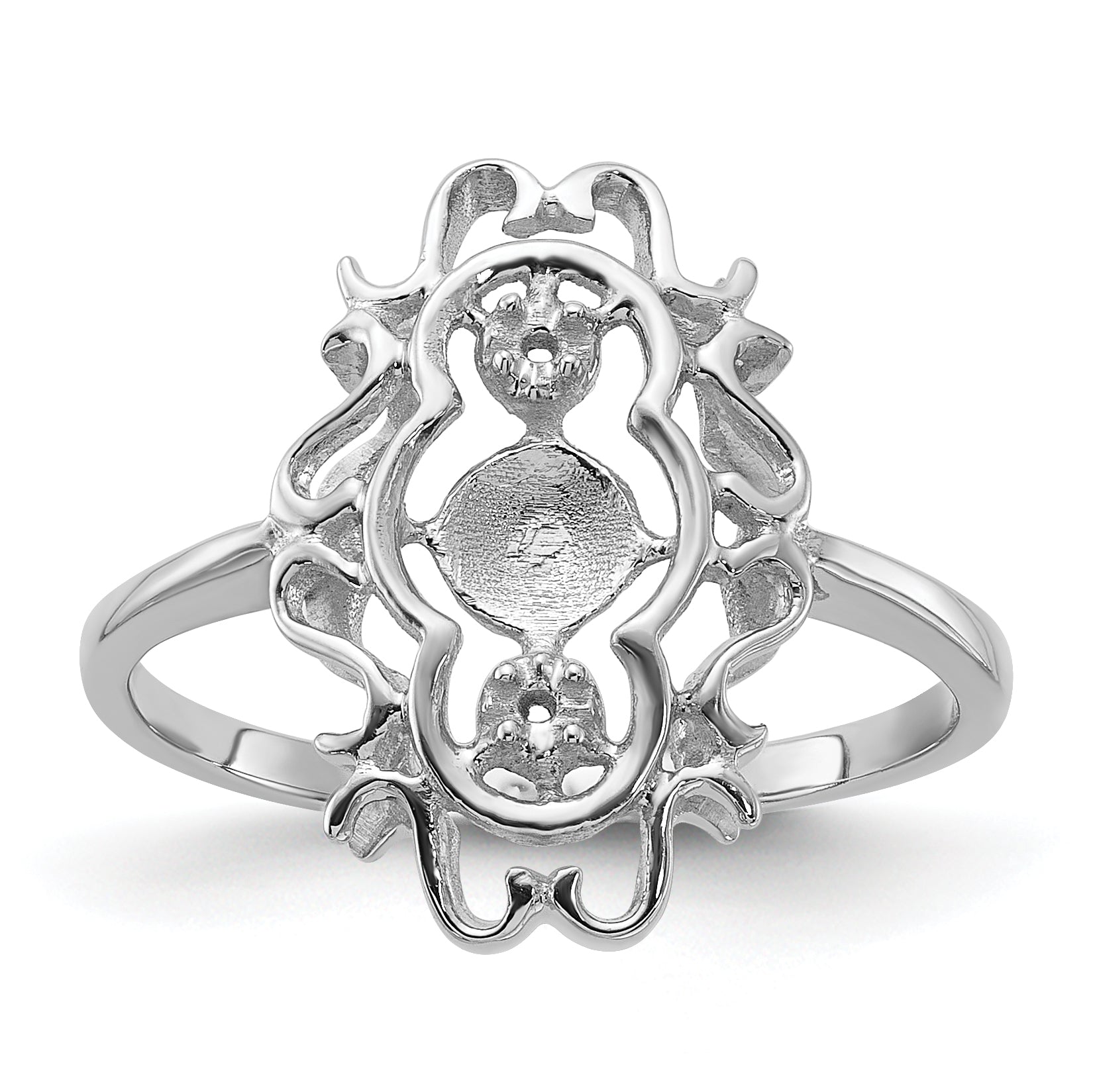 14k White Gold Polished Diamond & Pearl Scroll Ring Mounting (No Stone Included)