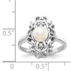 14k White Gold FW Cultured Pearl & Diamond Ring