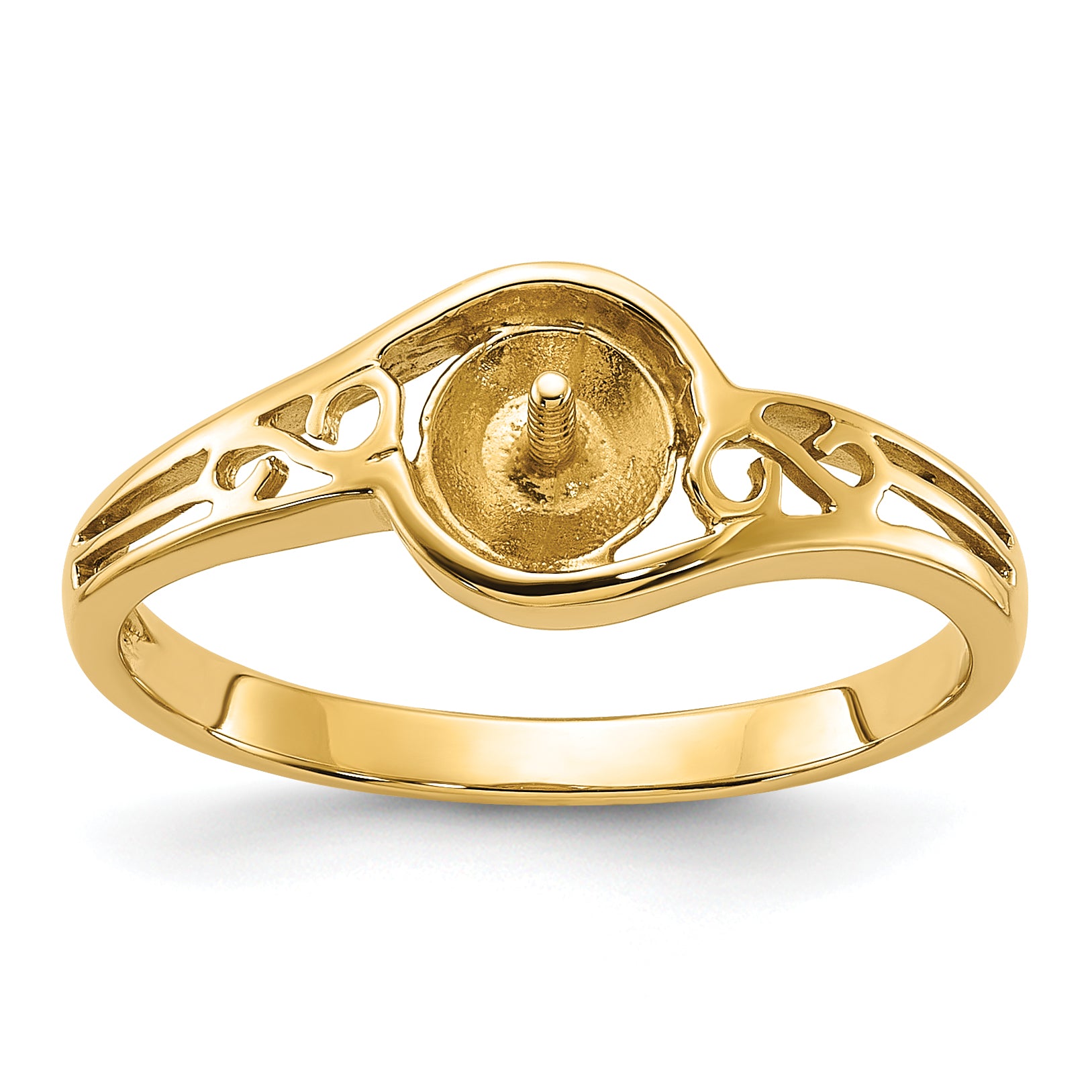 14k Polished Pearl Filigree Ring Mounting (No Stone Included)