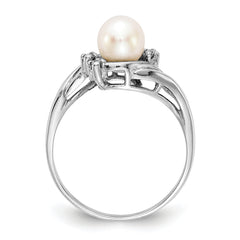 14k White Gold 6mm FW Cultured Pearl AA Diamond Ring