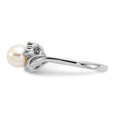 14k White Gold 6mm FW Cultured Pearl AA Diamond Ring