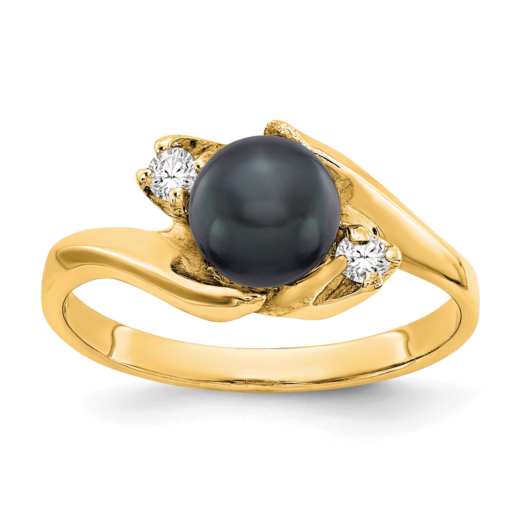 14k Polished Diamond & Pearl Ring Mounting (No Stone Included)