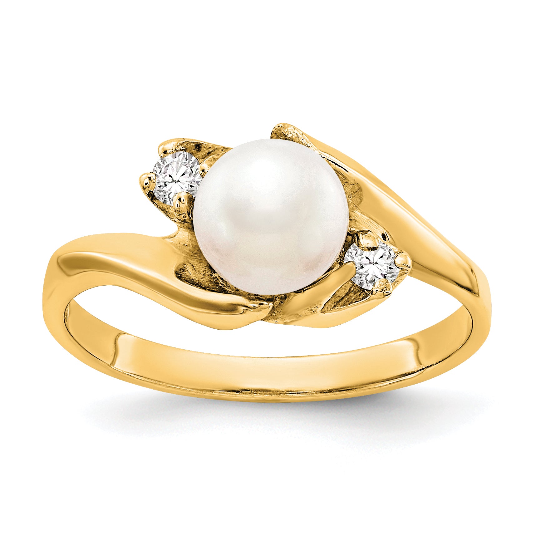 14k FW Cultured Pearl & Diamond Ring