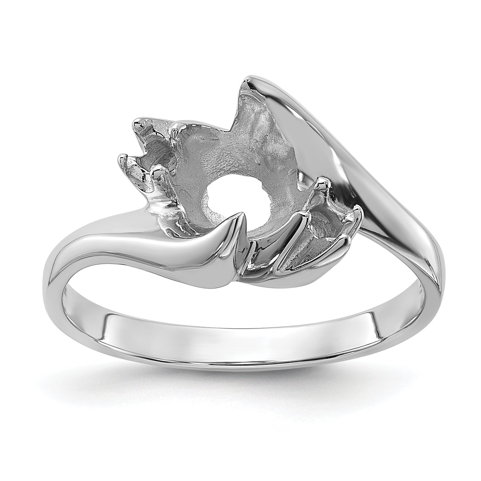 14k White Gold Polished Diamond & Pearl Ring Mounting (No Stone Included)