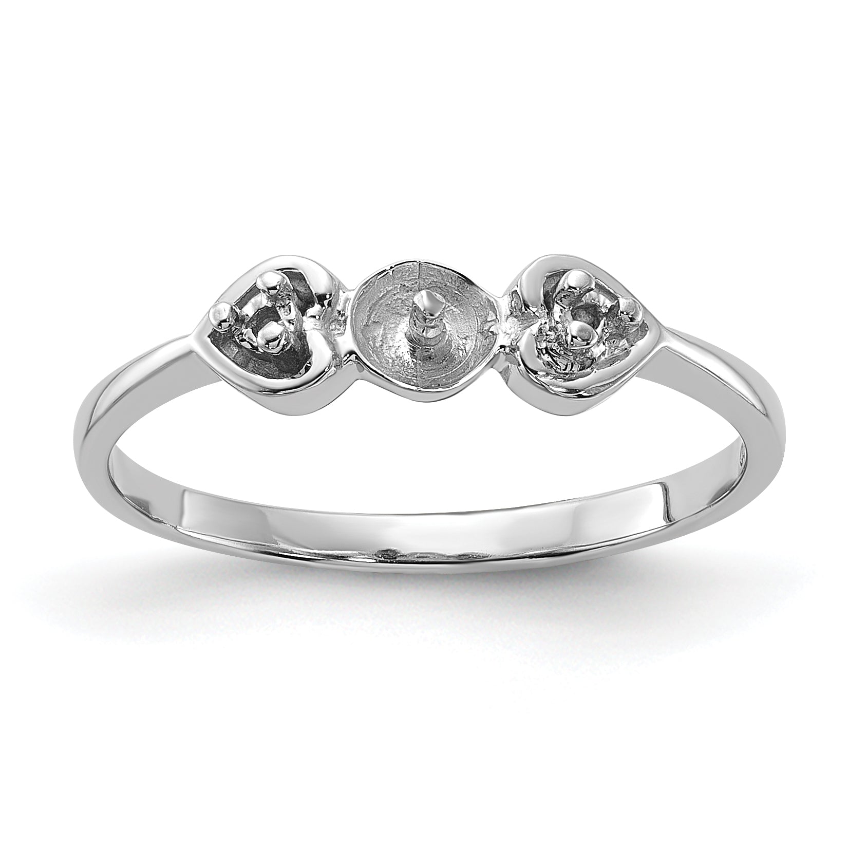 14k White Gold Polished Diamond & Pearl Ring Mounting (No Stone Included)