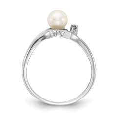 14k White Gold 5mm FW Cultured Pearl & AA Diamond Ring