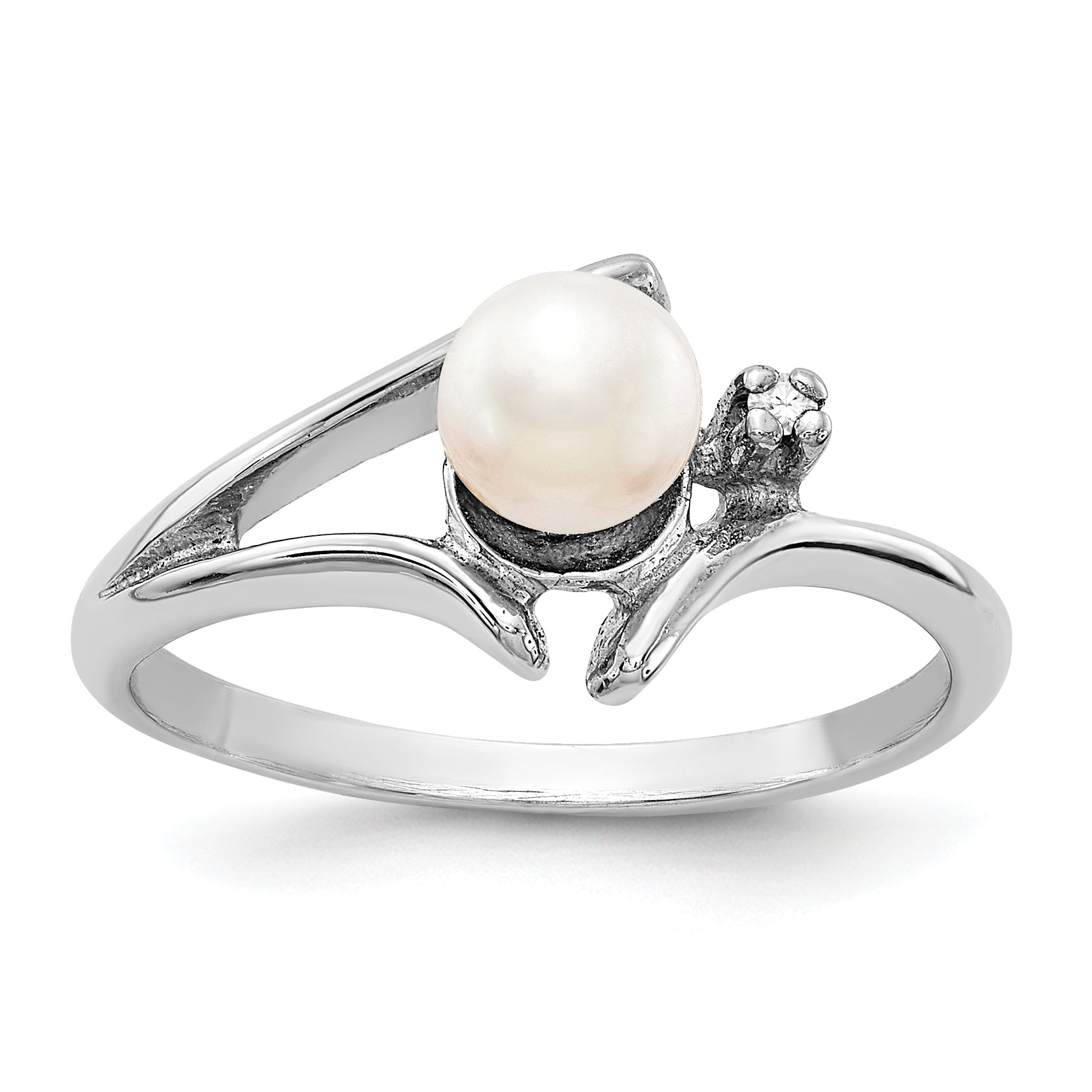 14k White Gold 5mm FW Cultured Pearl & AA Diamond Ring