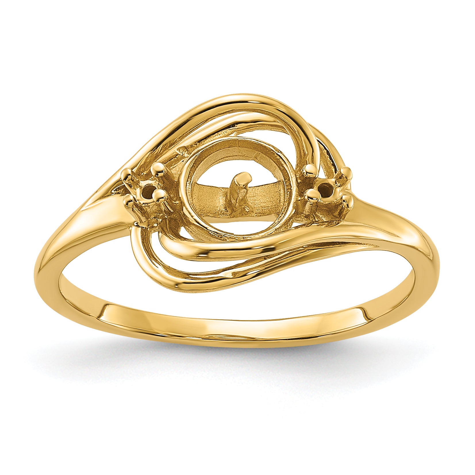 14k Polished Diamond & Pearl Ring Mounting (No Stone Included)