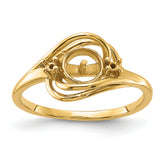 14k Polished Diamond & Pearl Ring Mounting (No Stone Included)