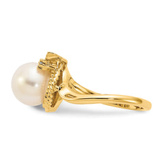 14k 8.5mm FW Cultured Pearl AA Diamond ring