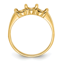 14k Polished 3-stone 6x4 Oval Gemstone Ring Mounting (No Stone Included)