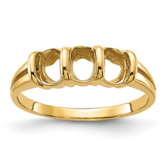 14k Polished 3-stone 6x4 Oval Gemstone Ring Mounting (No Stone Included)