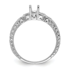 14k White Gold Polished .10ct. Diamond & 6x4 Oval Gemstone Ring Mounting (No Stone Included)