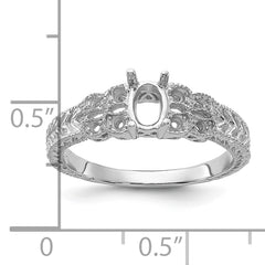 14k White Gold Polished .10ct. Diamond & 6x4 Oval Gemstone Ring Mounting (No Stone Included)