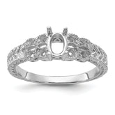 14k White Gold Polished .10ct. Diamond & 6x4 Oval Gemstone Ring Mounting (No Stone Included)