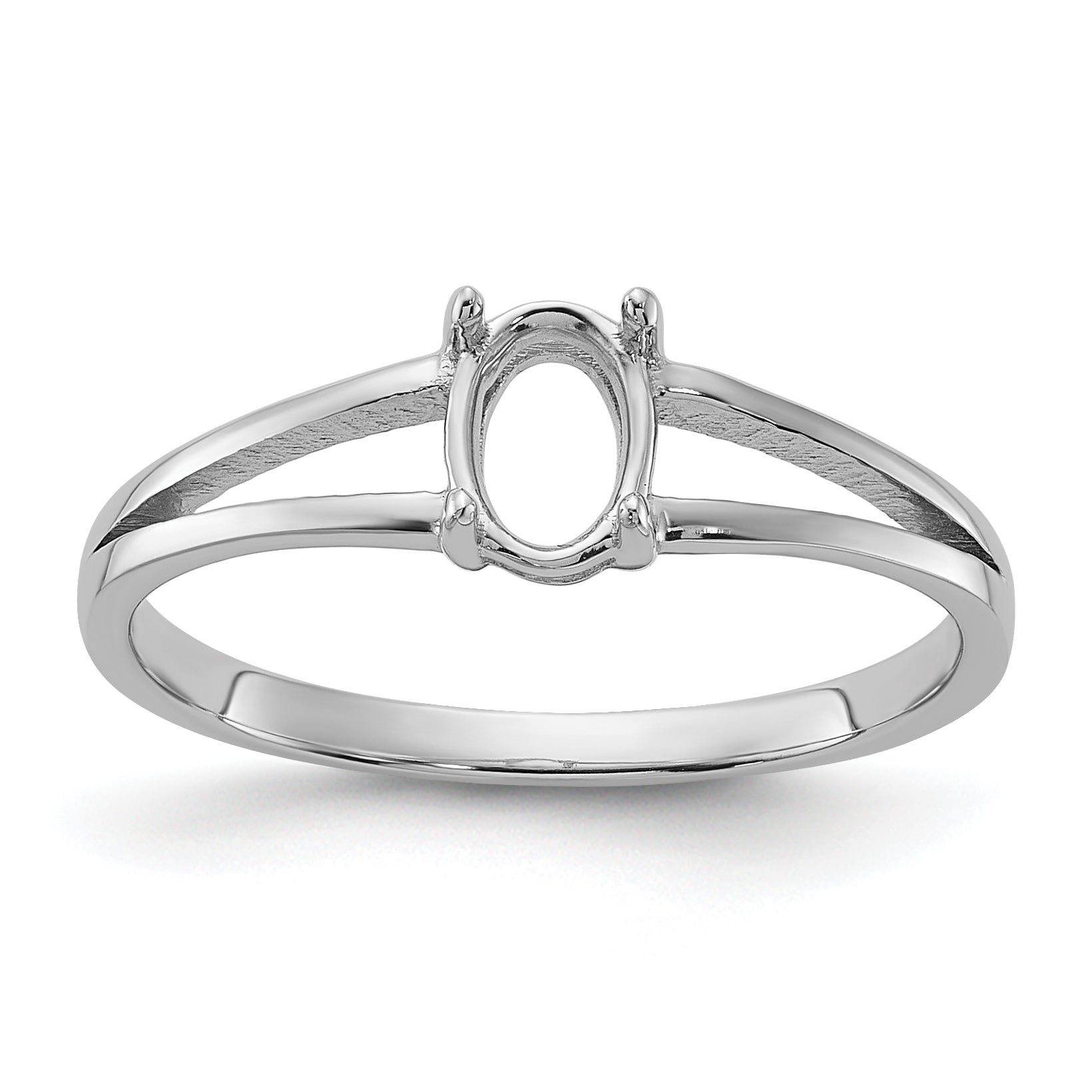 14k White Gold Polished 6x4 Oval Gemstone Ring Mounting (No Stone Included)