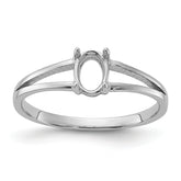 14k White Gold Polished 6x4 Oval Gemstone Ring Mounting (No Stone Included)
