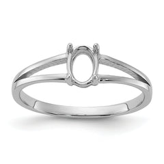 14k White Gold Polished 6x4 Oval Gemstone Ring Mounting (No Stone Included)