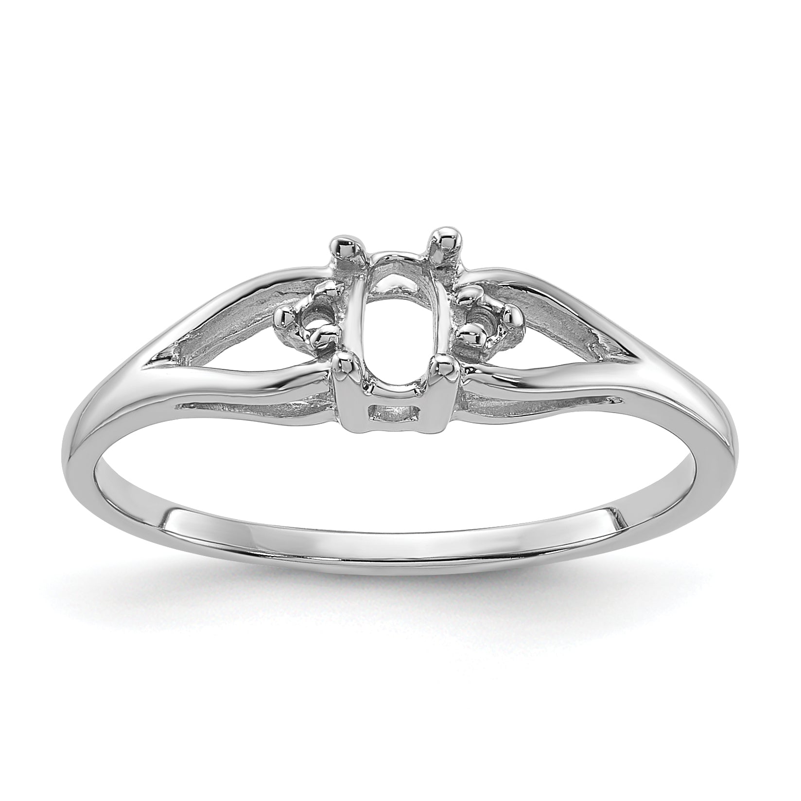 14k White Gold .02ct. Diamond & 5x3 Oval Gemstone Ring Mounting (No Stone Included)