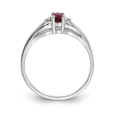 14k White Gold 5x3mm Oval Ruby & AA Diamond Ring