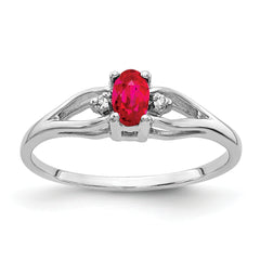 14k White Gold 5x3mm Oval Ruby & AA Diamond Ring