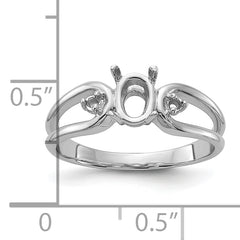 14k White Gold Polished .04ct. Diamond & 6x4 Oval Gemstone Ring Mounting (No Stone Included)