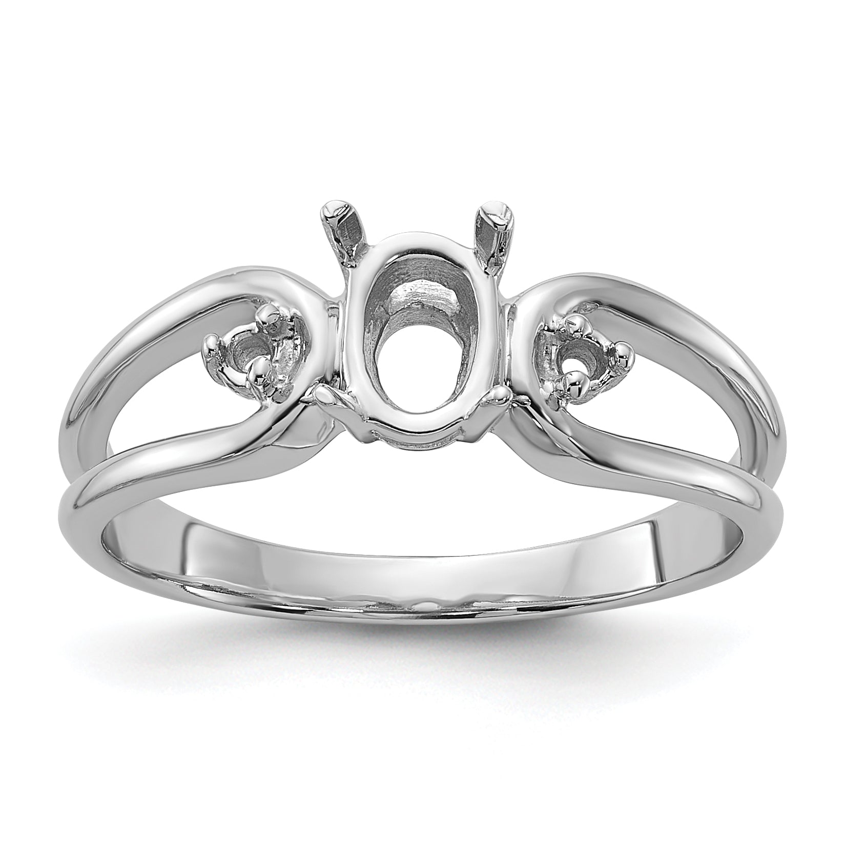 14k White Gold Polished .04ct. Diamond & 6x4 Oval Gemstone Ring Mounting (No Stone Included)