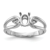 14k White Gold Polished .04ct. Diamond & 6x4 Oval Gemstone Ring Mounting (No Stone Included)