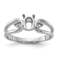 14k White Gold Polished .04ct. Diamond & 6x4 Oval Gemstone Ring Mounting (No Stone Included)